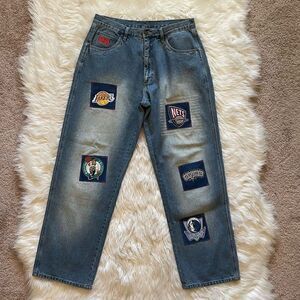 Vintage 90s UNK NBA Denim Jeans Embroidered Patches Hip Hop Men’s Size 34 Lakers